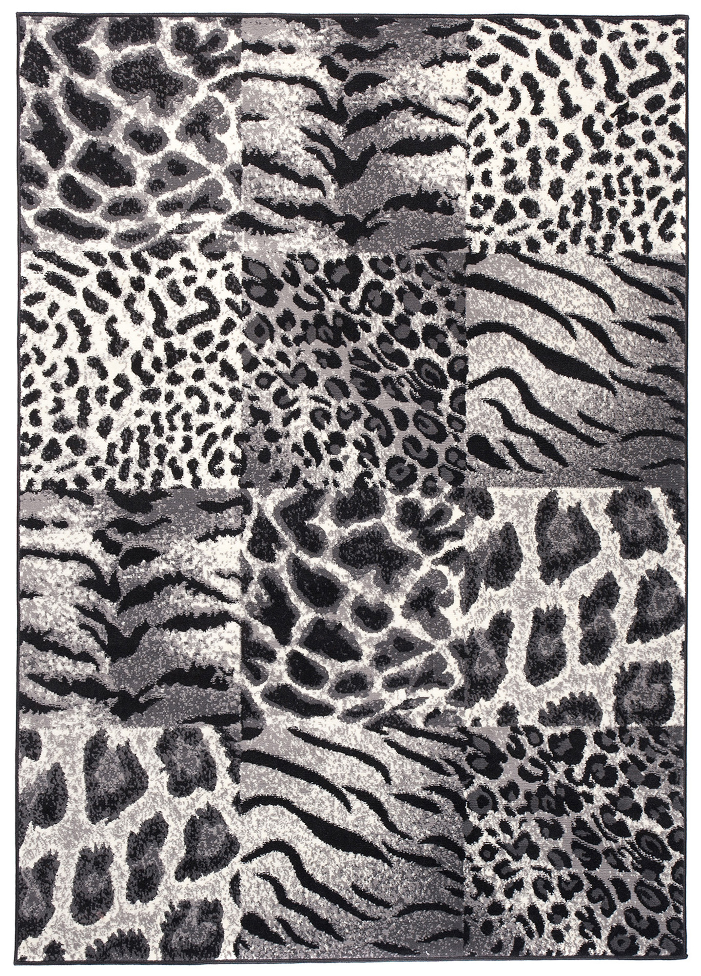 Teppich Dream Grau Schwarz Tiermotiv Quadrate