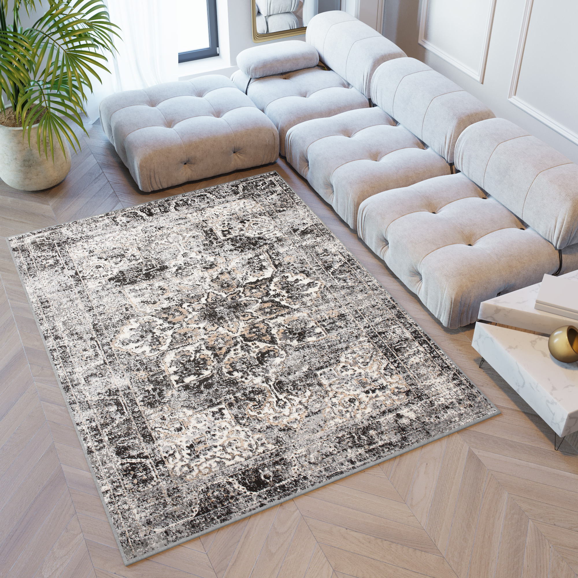 Teppich Valley Dunkelgrau Vintage Rosette