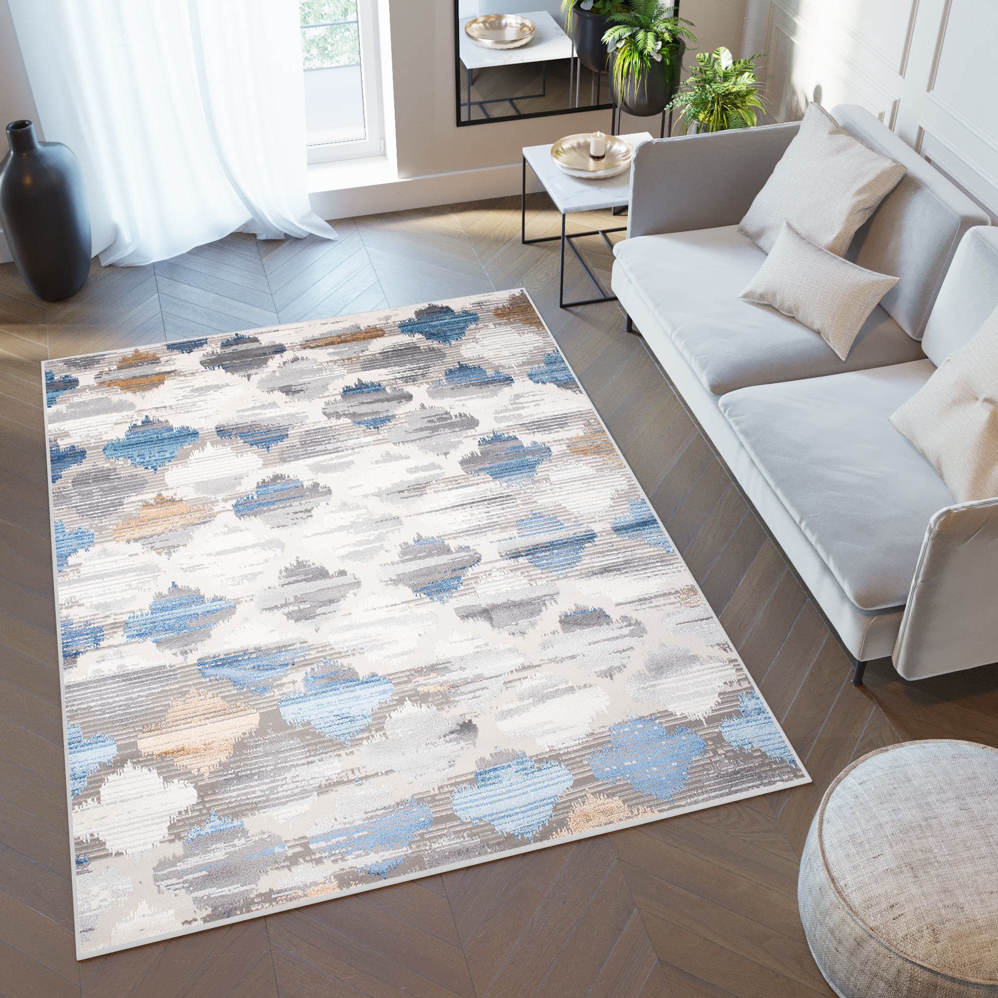 Teppich Valley Grau Blau Marokkanisch Kleeblatt