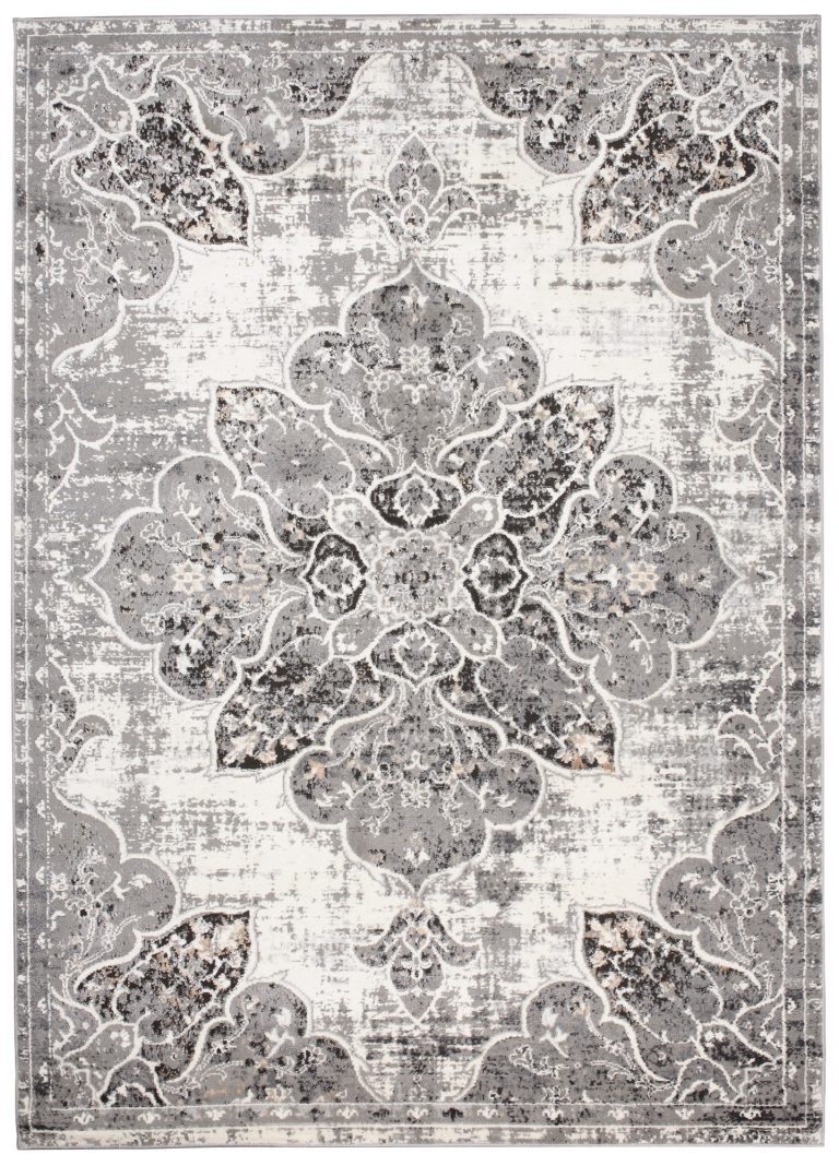 Teppich Valley Grau Vintage Blumen Rosette