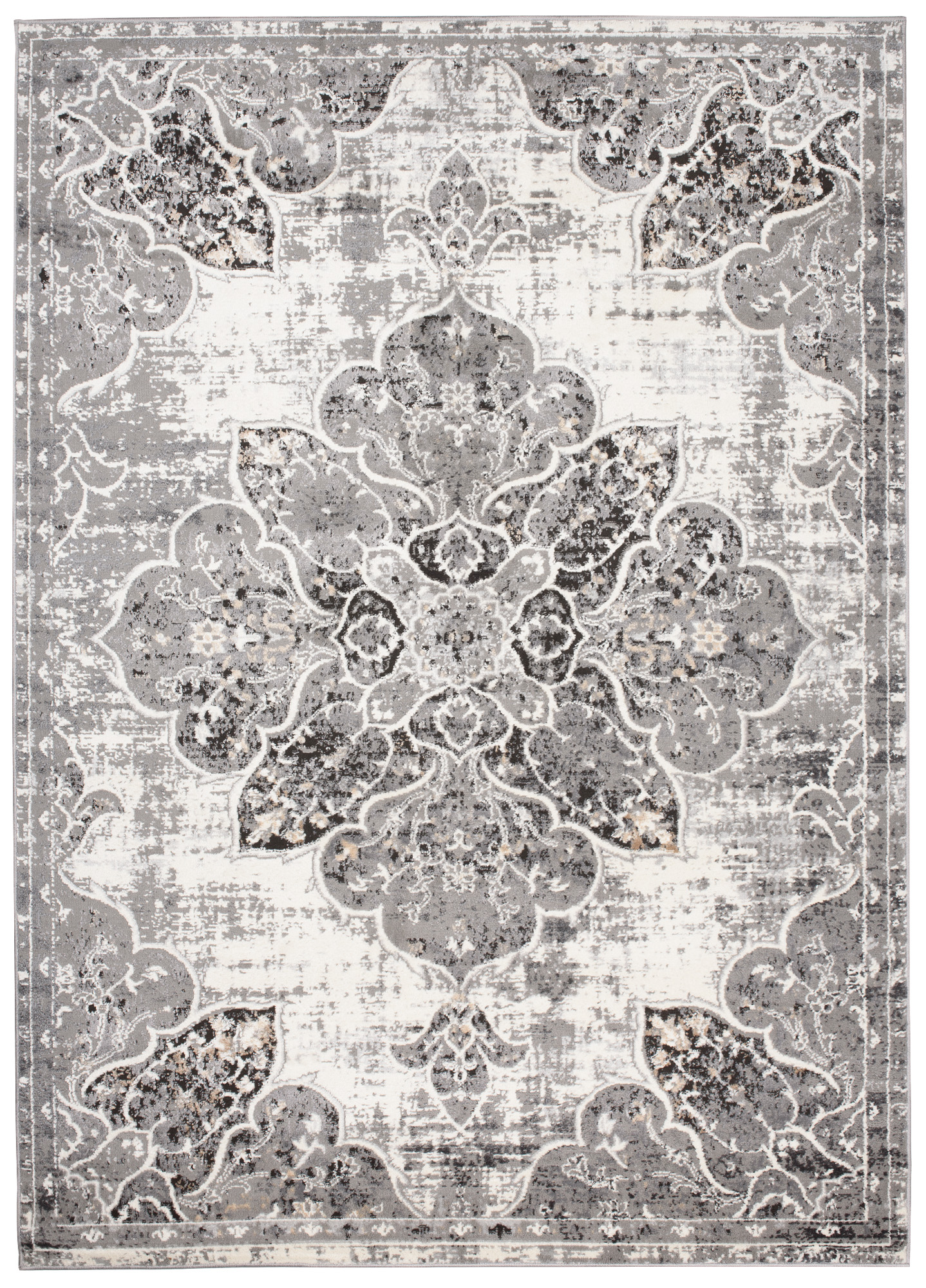 Teppich Valley Grau Vintage Blumen Rosette