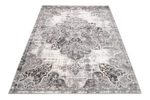 Teppich Valley Grau Vintage Blumen Rosette