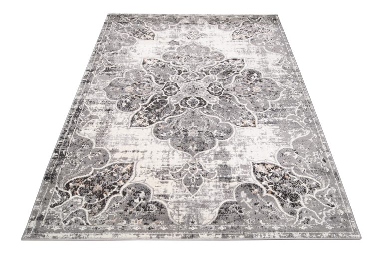 Teppich Valley Grau Vintage Blumen Rosette