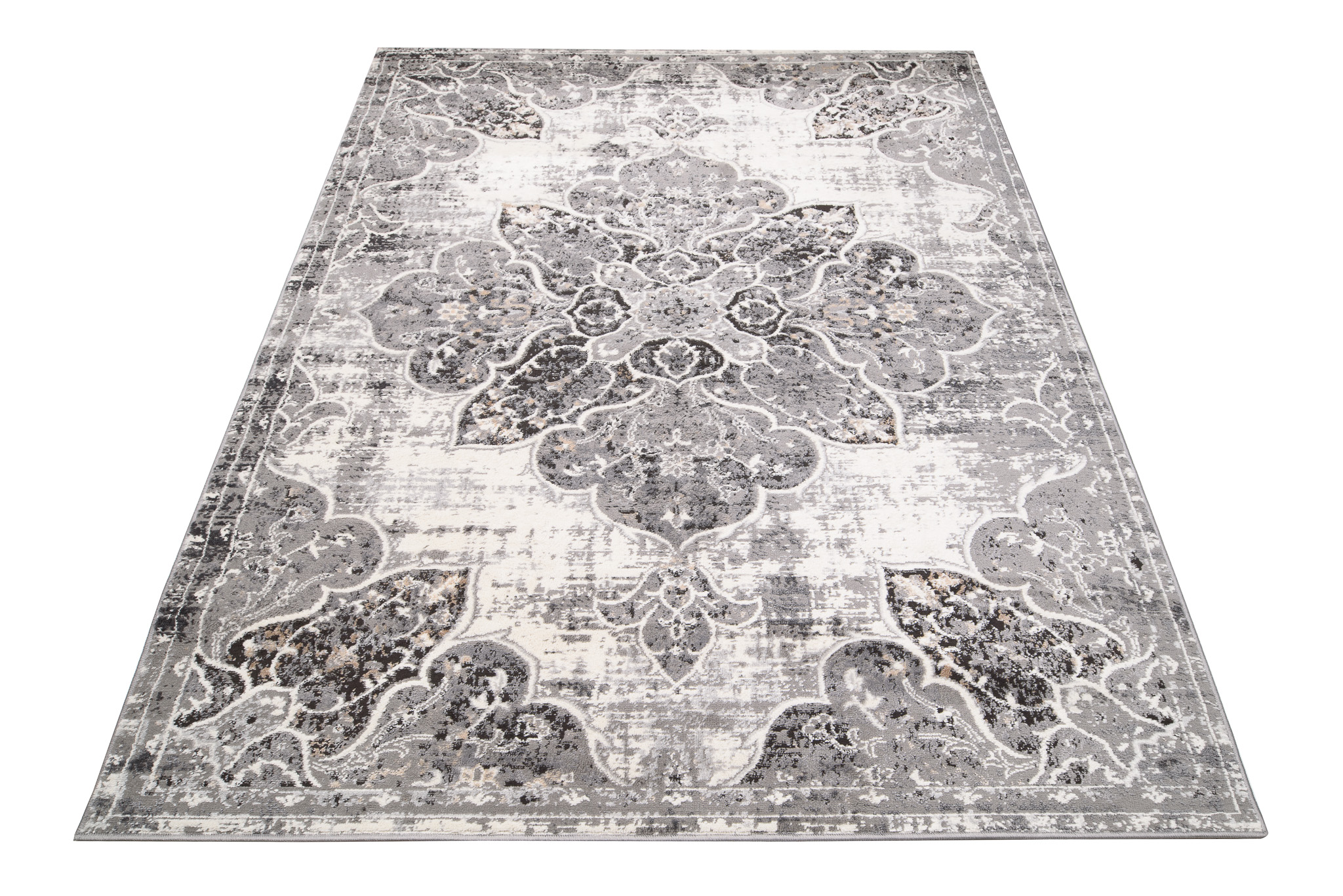 Teppich Valley Grau Vintage Blumen Rosette