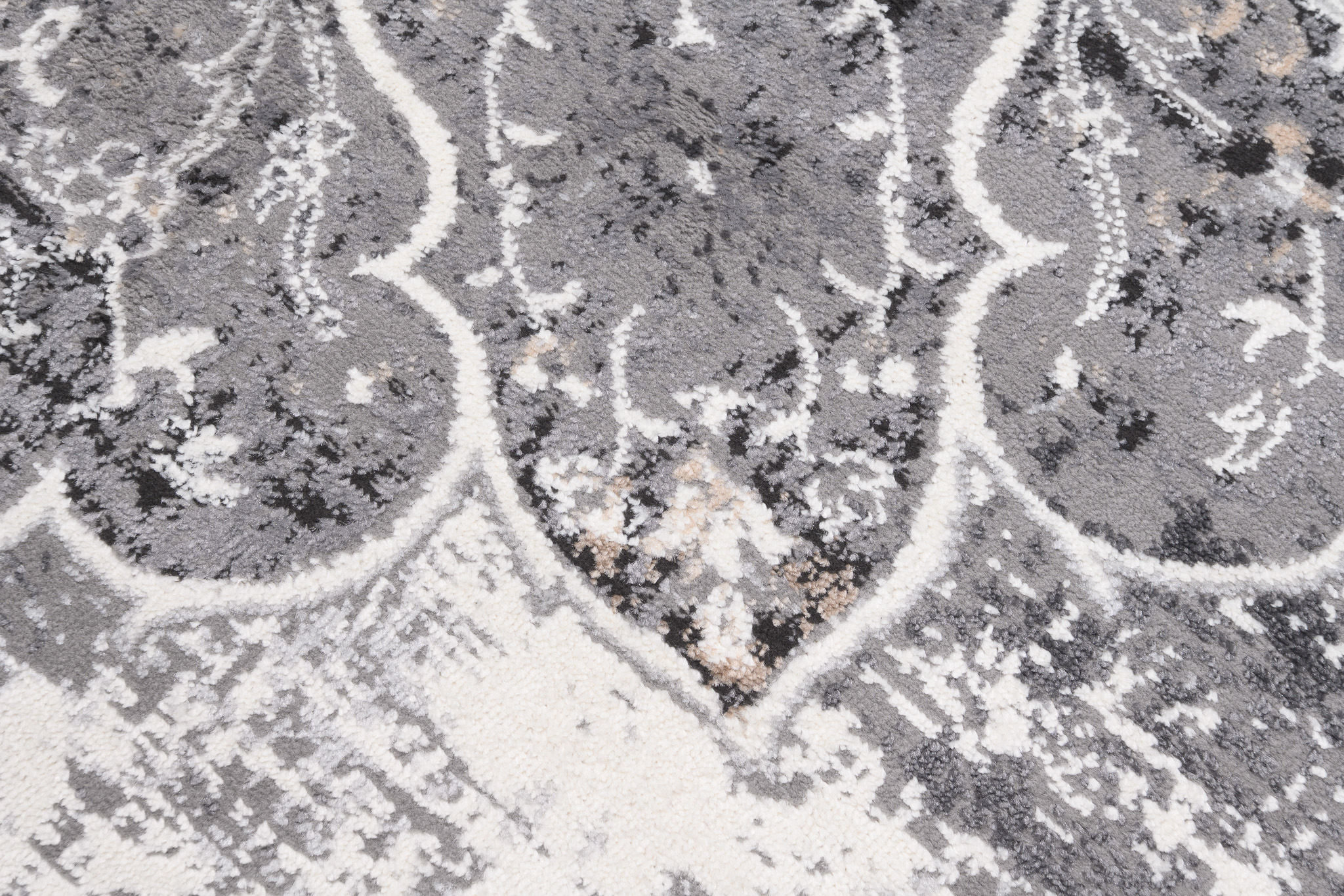 Teppich Valley Grau Vintage Blumen Rosette