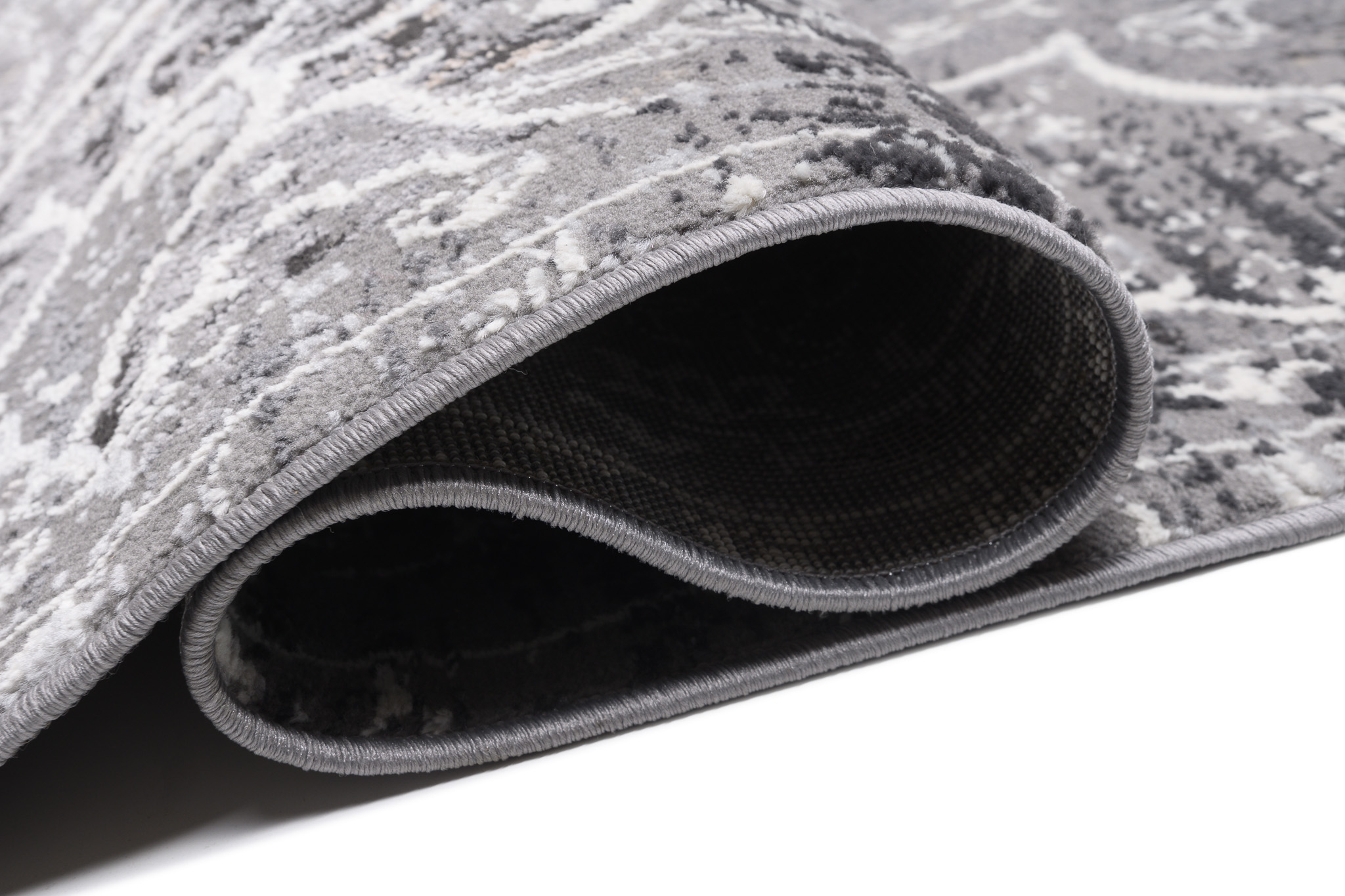 Teppich Valley Grau Vintage Blumen Rosette