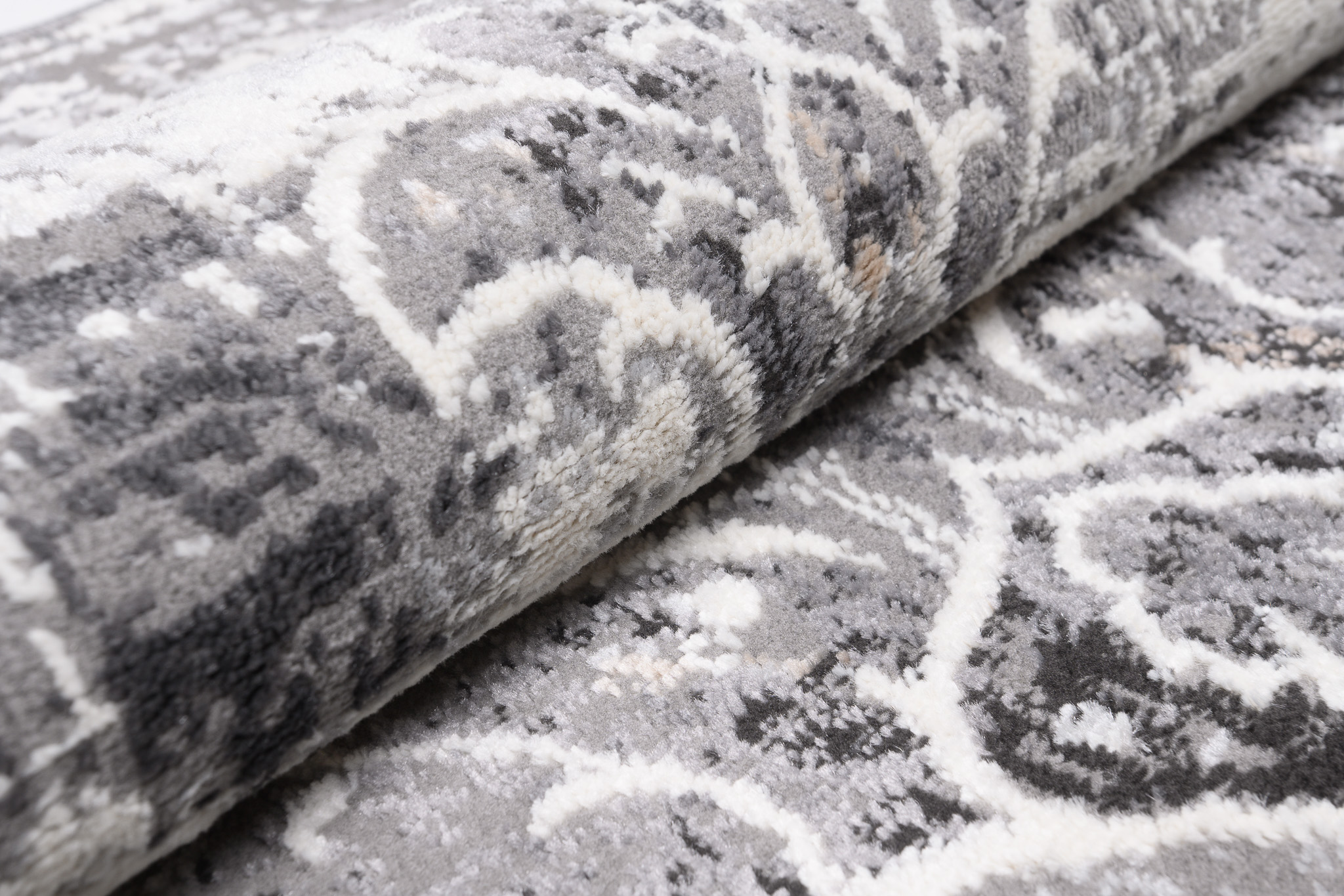 Teppich Valley Grau Vintage Blumen Rosette