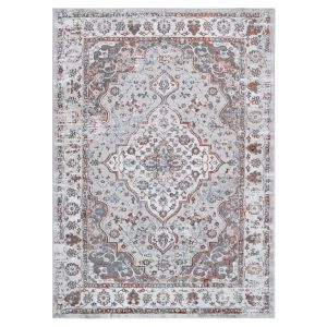 Teppich Valley Grau Fuchsrot Vintage Rahmen