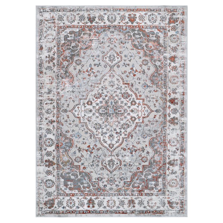 Teppich Valley Grau Fuchsrot Vintage Rahmen