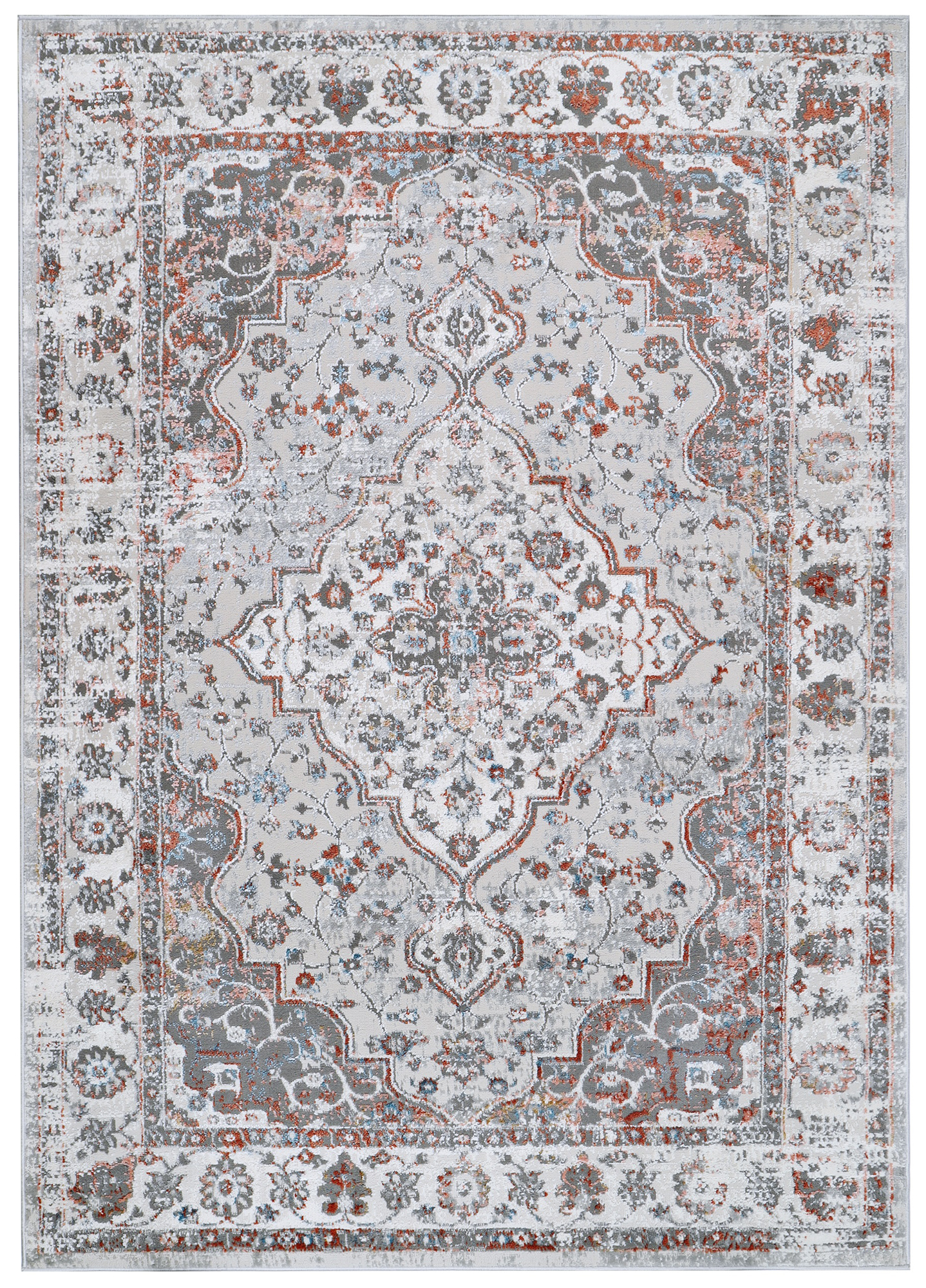 Teppich Valley Grau Fuchsrot Vintage Rahmen