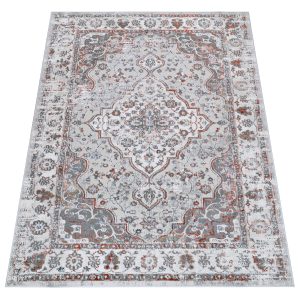 Teppich Valley Grau Fuchsrot Vintage Rahmen