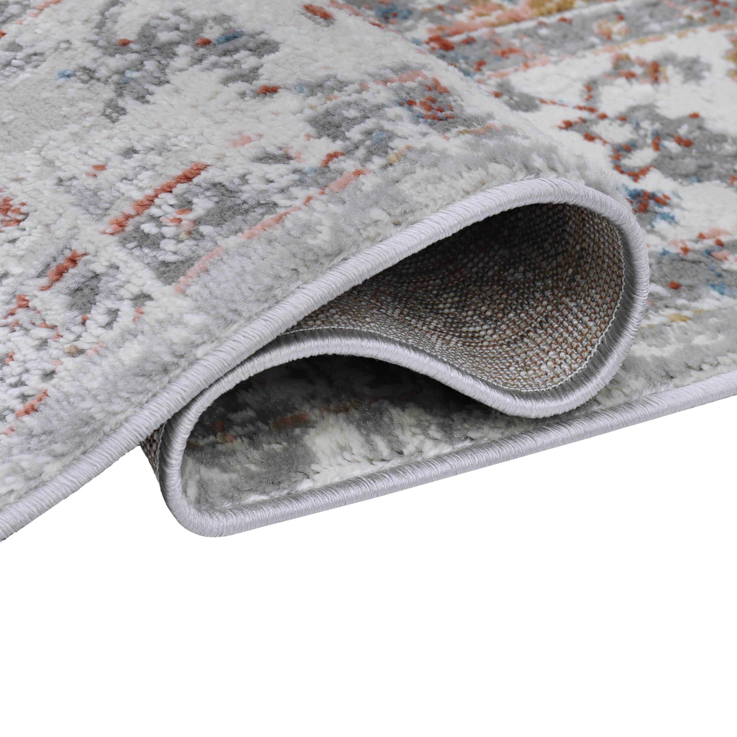 Teppich Valley Grau Fuchsrot Vintage Rahmen