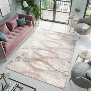 Teppich Valley Grau Lachsfarbe Geometrisch