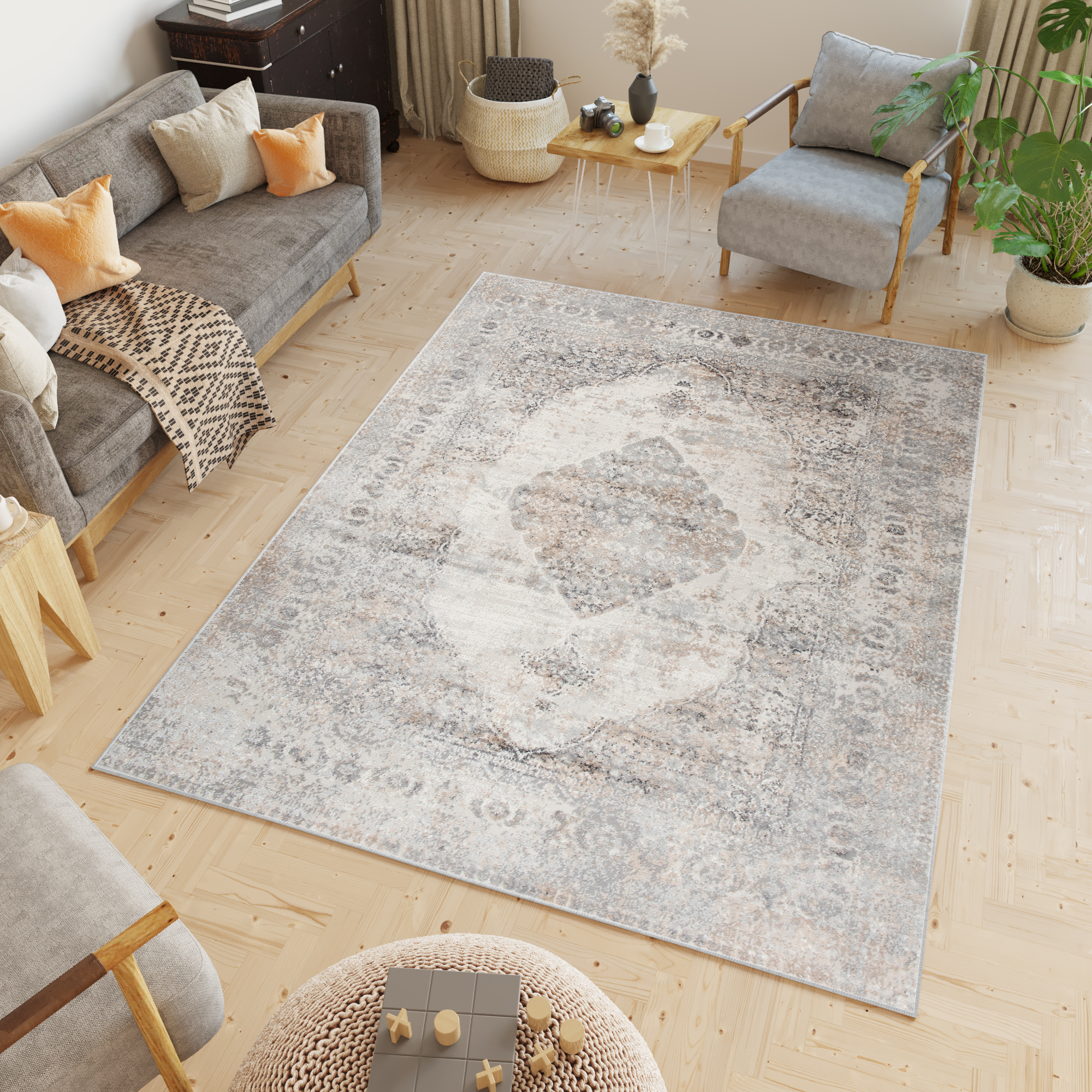 Teppich Valley Grau Fuchsrot Vintage Ornamente