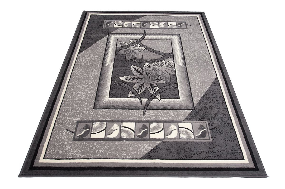 Teppich Dream Grau Geometrisch Blumen Rahmen