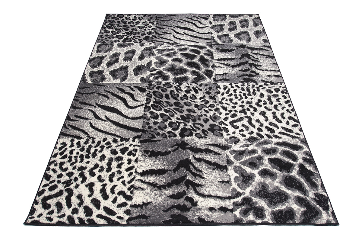 Teppich Dream Grau Schwarz Tiermotiv Quadrate