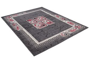 Teppich Dream Grau Rot Blumen Quadrate