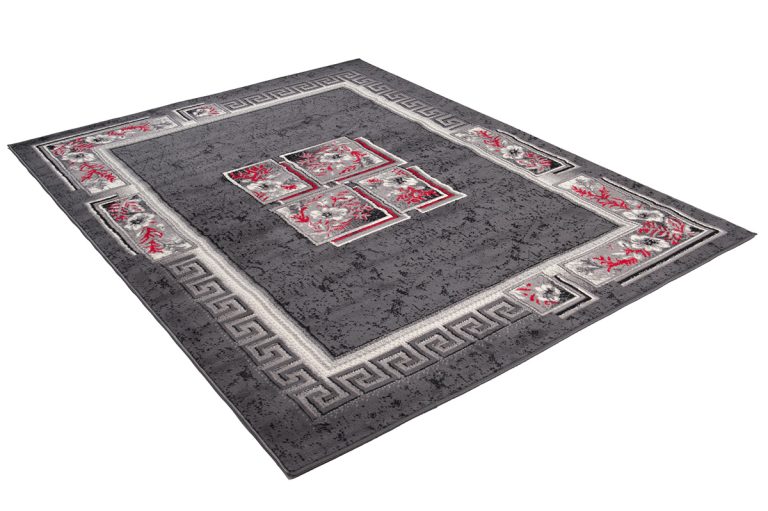 Teppich Dream Grau Rot Blumen Quadrate