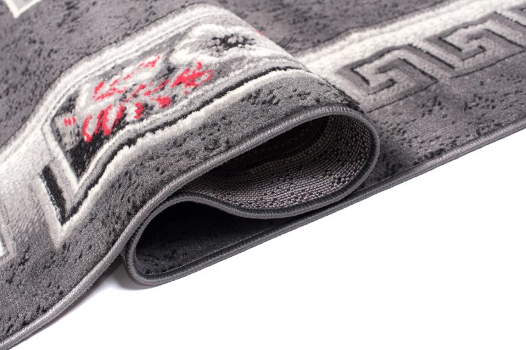 Teppich Dream Grau Rot Blumen Quadrate