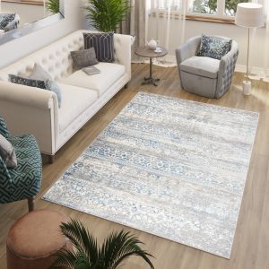 Teppich Valley Grau Blau Blumen Vintage