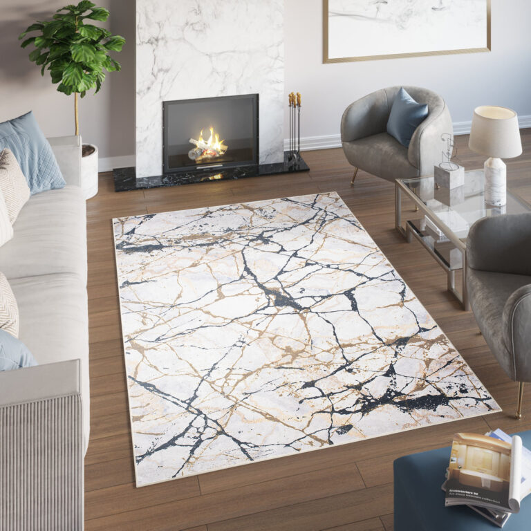 Teppich Toscana Creme Gold Schwarz Marmor