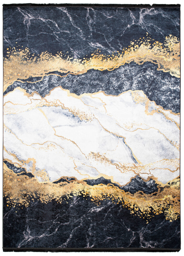 Teppich Toscana Fransen Grau Golden Abstrakt