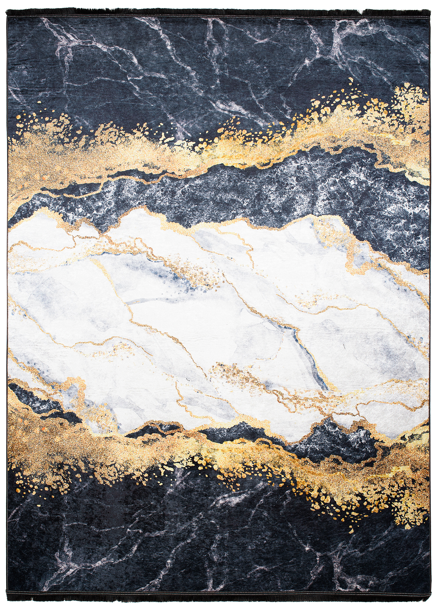 Teppich Toscana Fransen Grau Golden Abstrakt