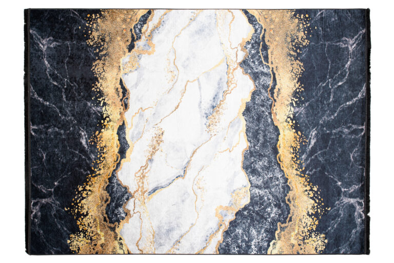 Teppich Toscana Fransen Grau Golden Abstrakt