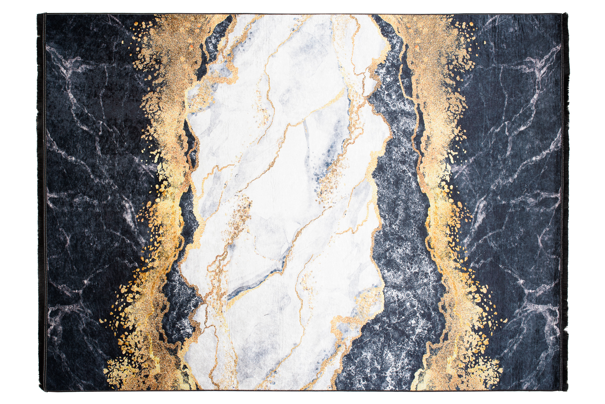 Teppich Toscana Fransen Grau Golden Abstrakt