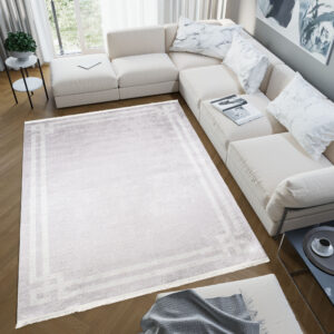 Teppich Toscana Fransen Hellgrau Rahmen