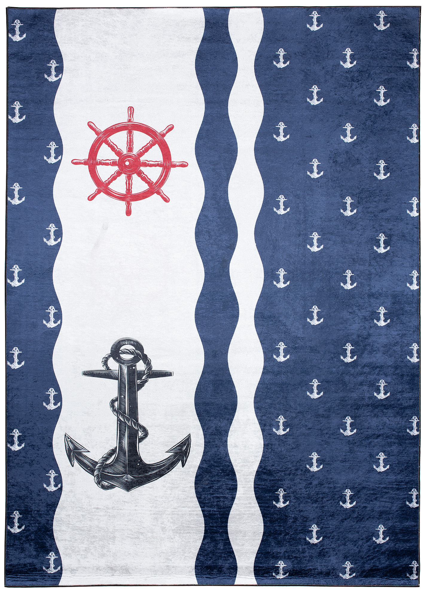 Teppich Emma Kinderzimmer Dunkelblau Weiß Anker Rutschfest