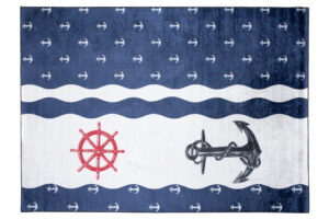 Teppich Emma Kinderzimmer Dunkelblau Weiß Anker Rutschfest