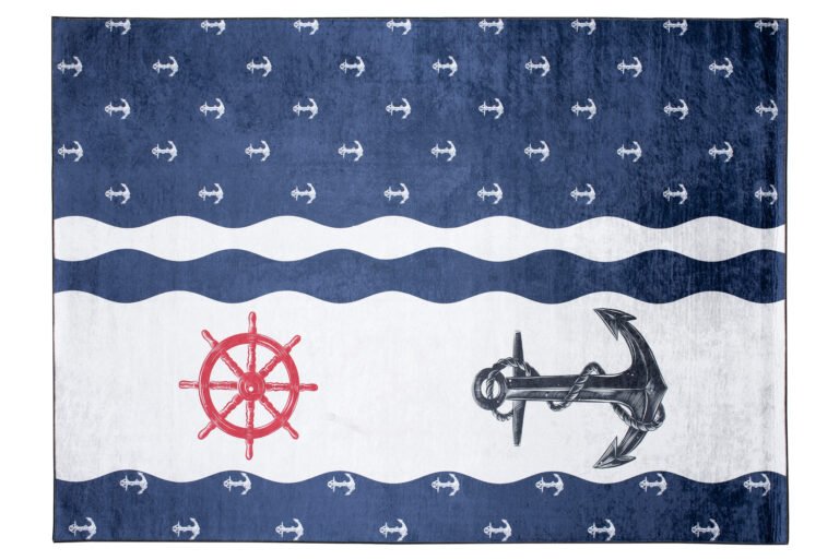 Teppich Emma Kinderzimmer Dunkelblau Weiß Anker Rutschfest