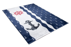 Teppich Emma Kinderzimmer Dunkelblau Weiß Anker Rutschfest