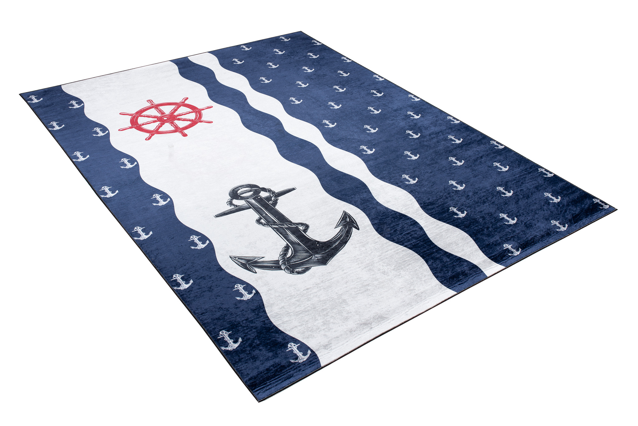 Teppich Emma Kinderzimmer Dunkelblau Weiß Anker Rutschfest
