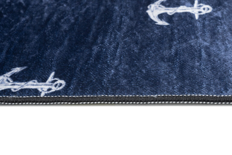 Teppich Emma Kinderzimmer Dunkelblau Weiß Anker Rutschfest