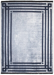 Teppich Toscana Fransen Grau Blau Rahmen