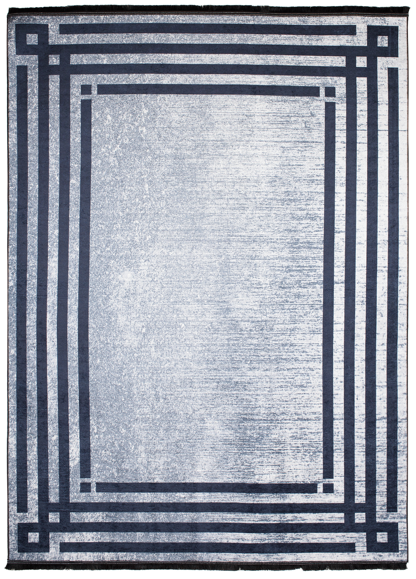 Teppich Toscana Fransen Grau Blau Rahmen