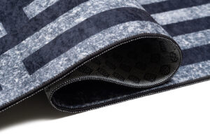 Teppich Toscana Fransen Grau Blau Rahmen