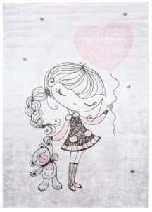 Teppich Emma Kinderzimmer Grau Mädchen Bär Rutschfest