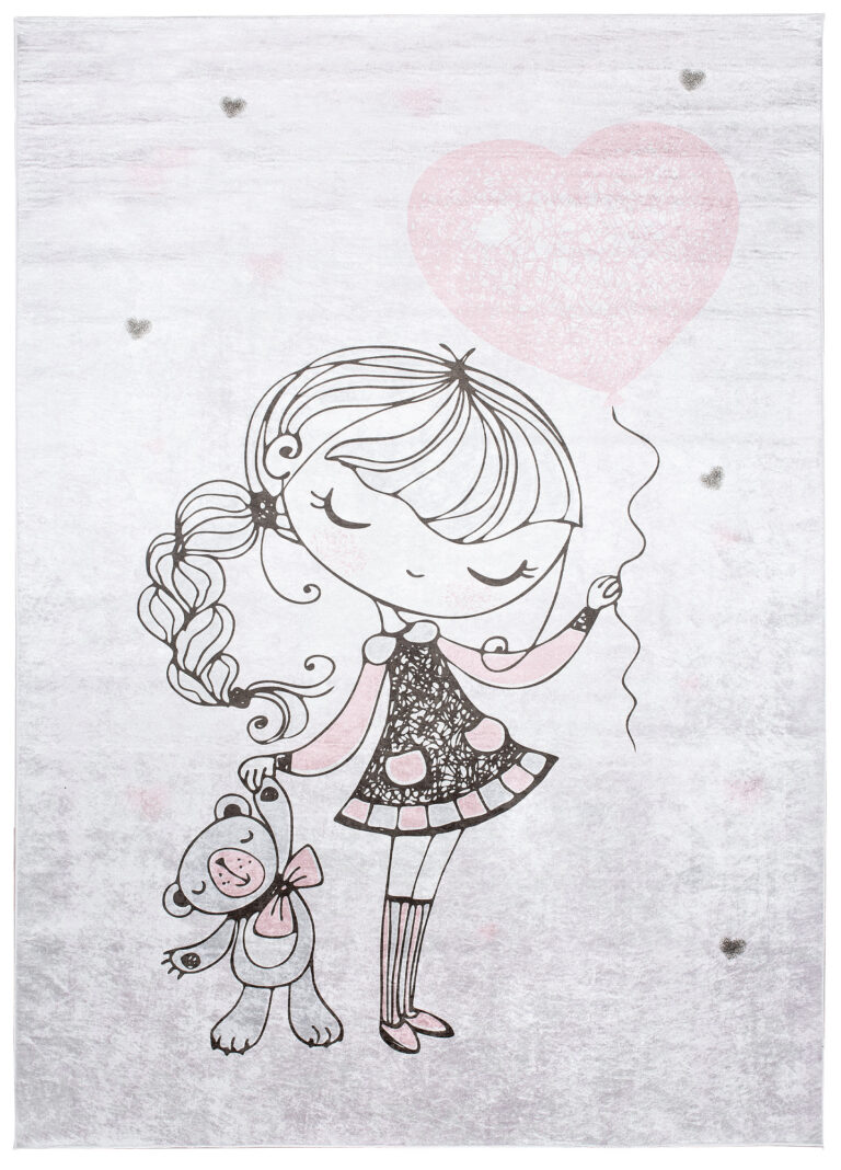 Teppich Emma Kinderzimmer Grau Mädchen Bär Rutschfest