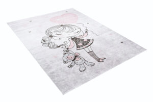 Teppich Emma Kinderzimmer Grau Mädchen Bär Rutschfest