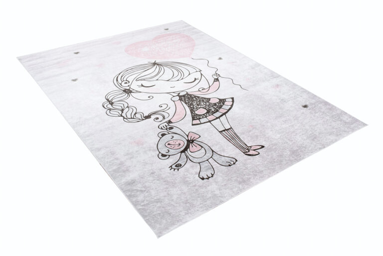 Teppich Emma Kinderzimmer Grau Mädchen Bär Rutschfest