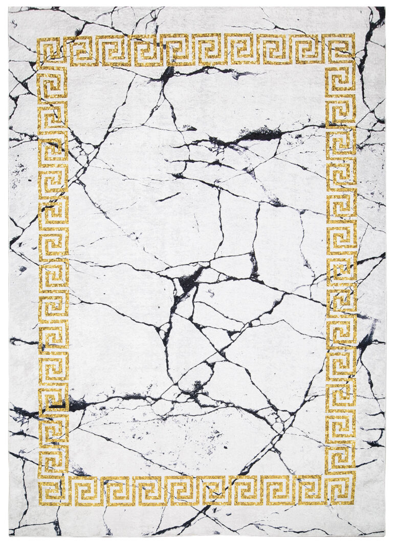 Teppich Toscana Grau Marmor Goldrahmen Rutschfest
