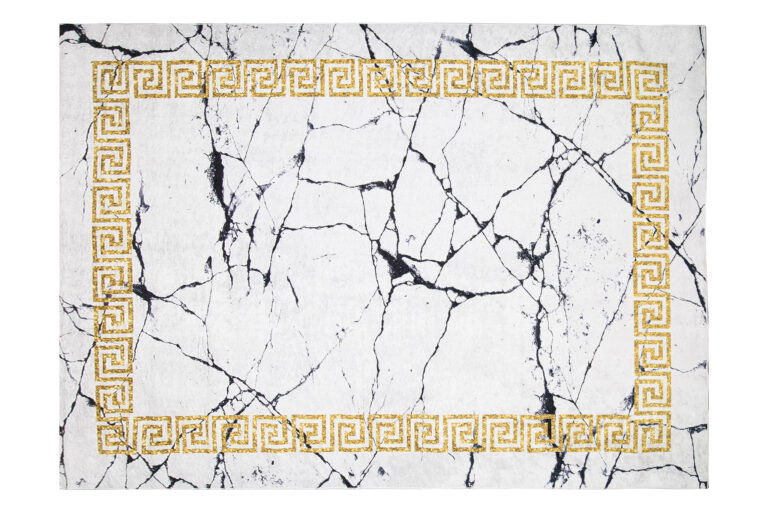 Teppich Toscana Grau Marmor Goldrahmen Rutschfest
