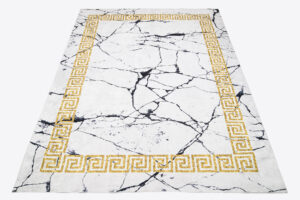 Teppich Toscana Grau Marmor Goldrahmen Rutschfest