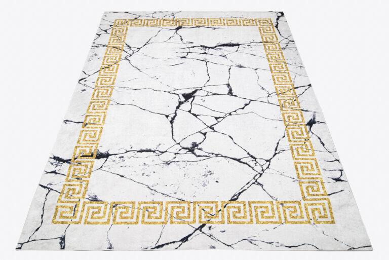 Teppich Toscana Grau Marmor Goldrahmen Rutschfest