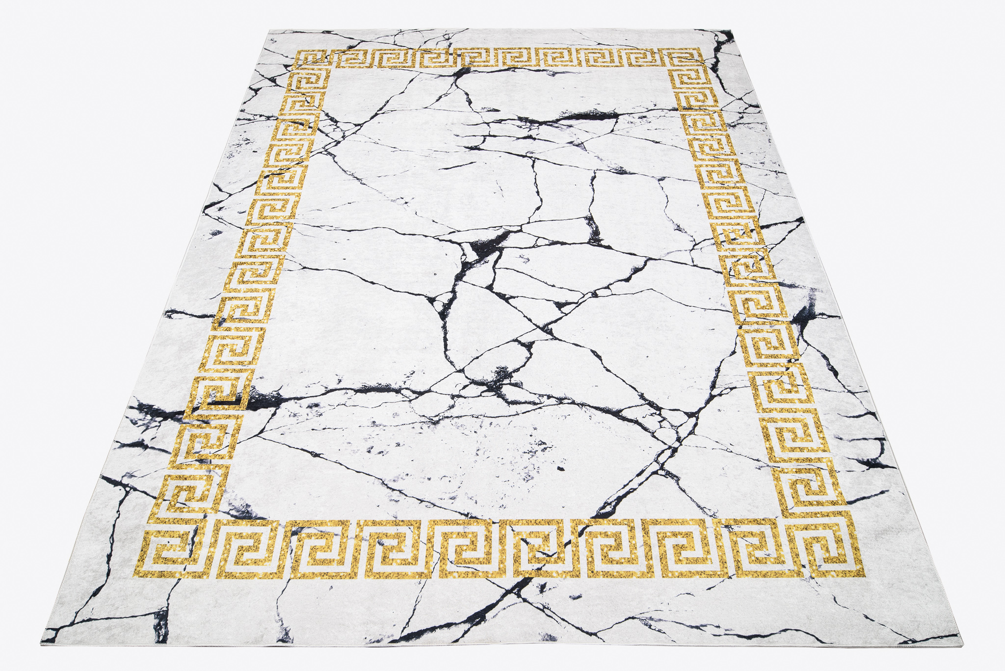 Teppich Toscana Grau Marmor Goldrahmen Rutschfest
