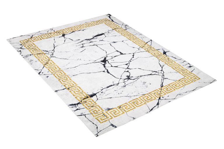 Teppich Toscana Grau Marmor Goldrahmen Rutschfest