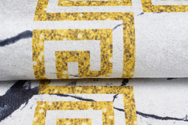 Teppich Toscana Grau Marmor Goldrahmen Rutschfest